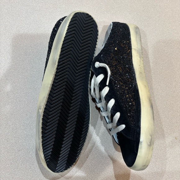GOLDEN GOOSE Super-Star distressed glittered leather suede slip-on sneakers 41 - Picture 14 of 17